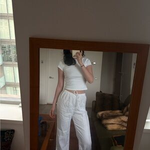 Reformation White Linen Drawstring Pants Size S